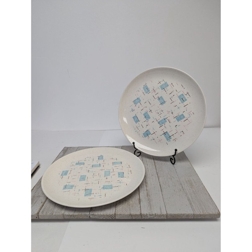 Vintage Set of 2 Vernonware Metlox Heavenly Days 10" Dinner Plates MCM